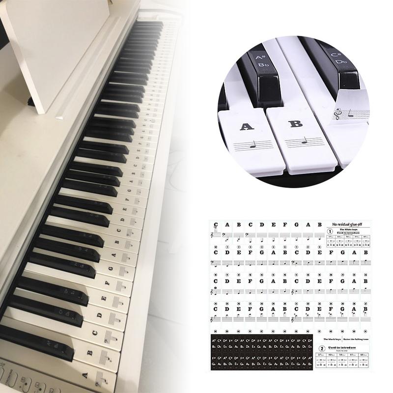 Piano Sticker Transparent Piano 54 61 88 Keys Electronic Keyboard Key Sticker Piano Stave Note Sticker For White Key Music Decal